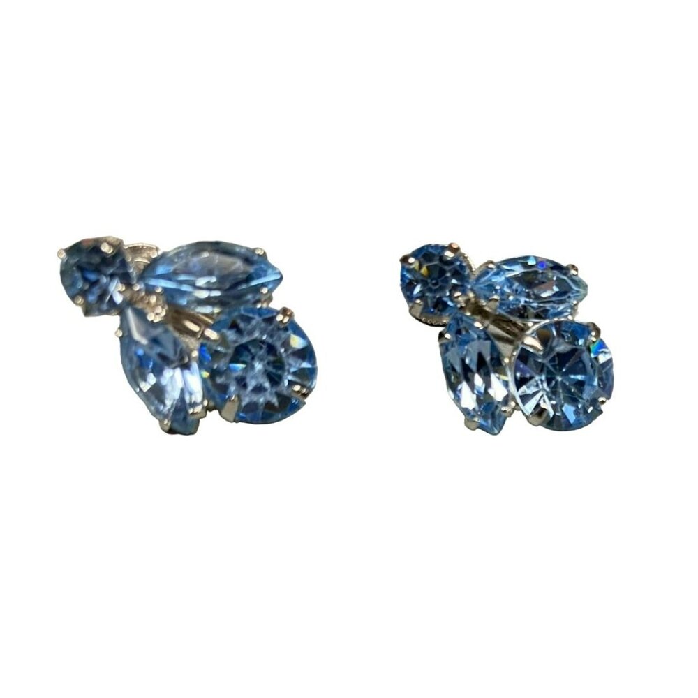 Vintage Signed CORO Ice Blue Rhinestone Screw back MCM Earrings